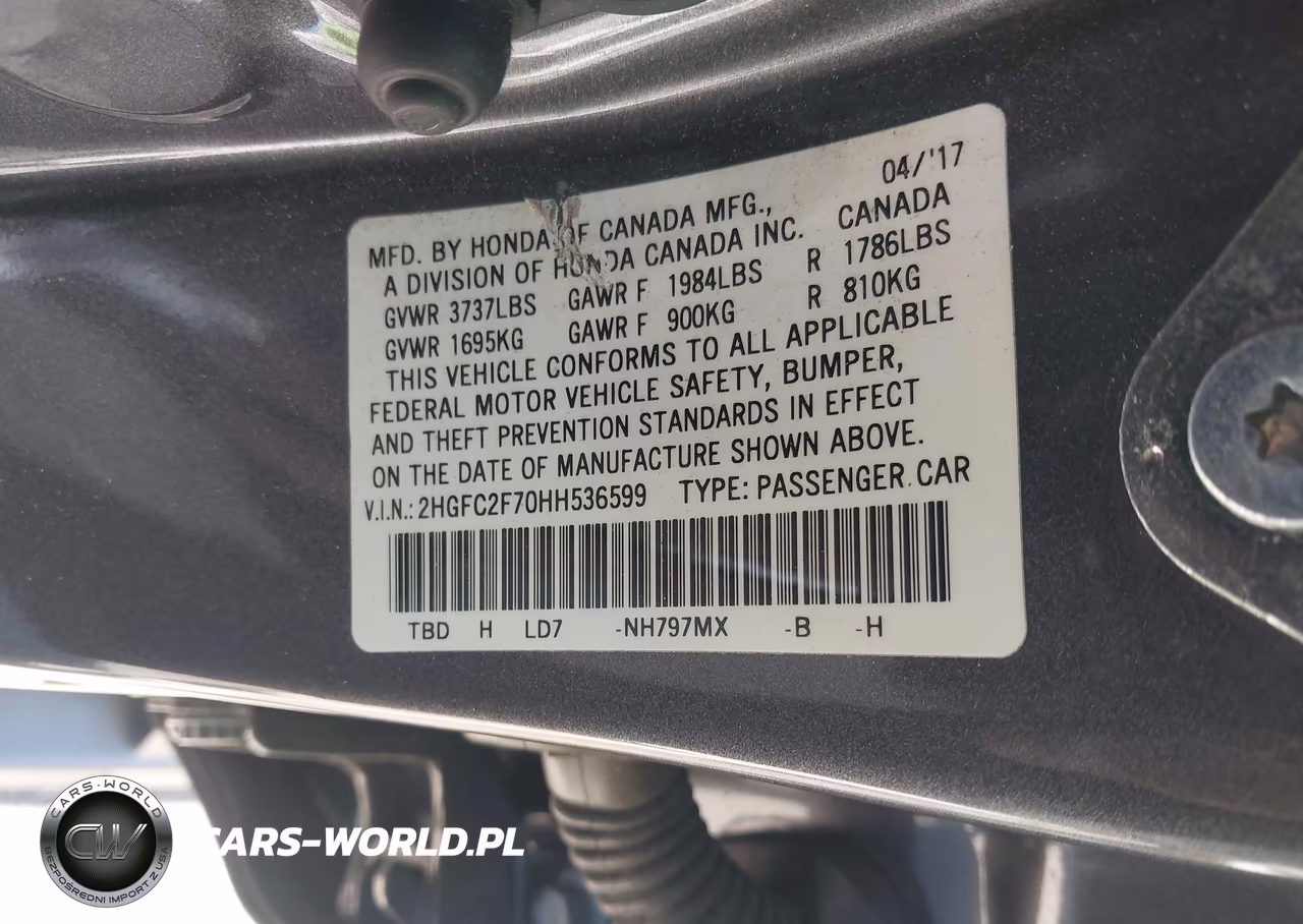 2017 Honda Civic Ex VIN:2HGFC2F70HH536599 - 9
