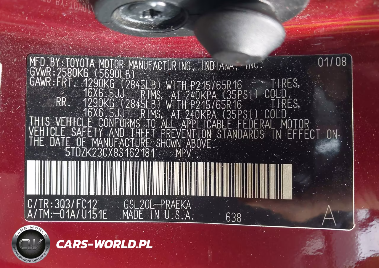 2008 Toyota Sienna Le VIN:5TDZK23CX8S162181 - 9