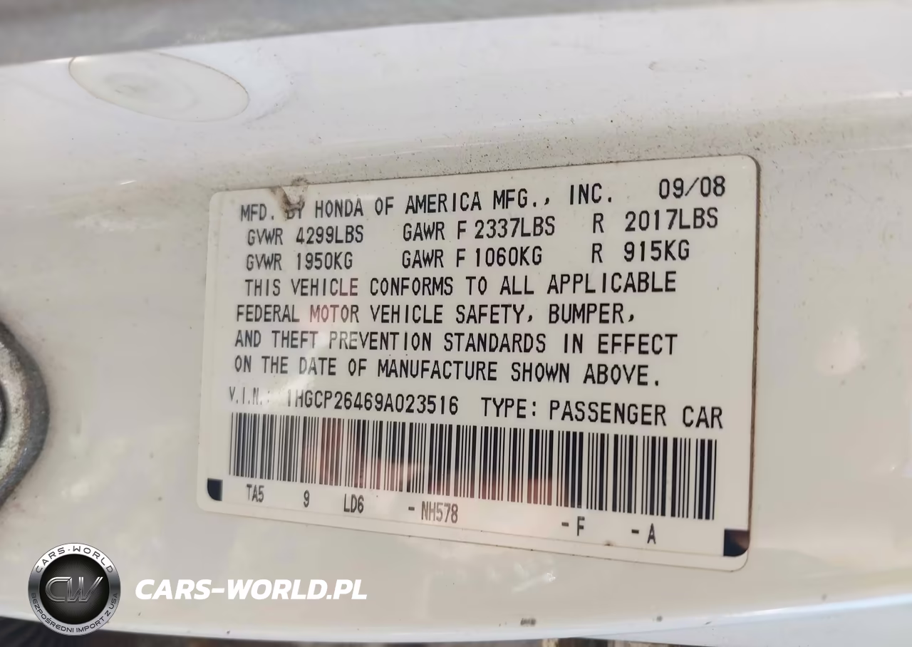 2009 Honda Accord 2.4 Lx-P VIN:1HGCP26469A023516 - 9