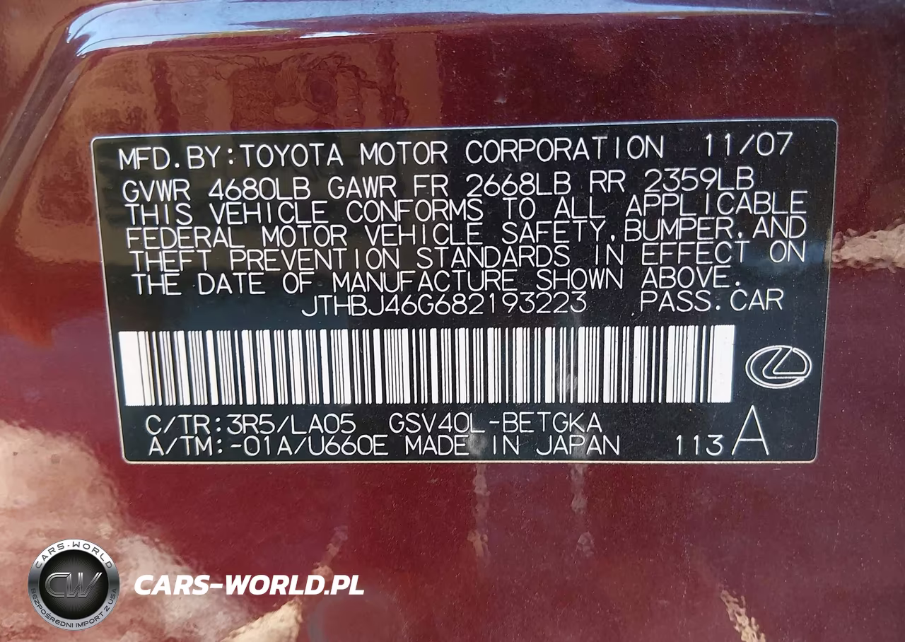 2008 Lexus Es 350 VIN:JTHBJ46G682193223 - 9