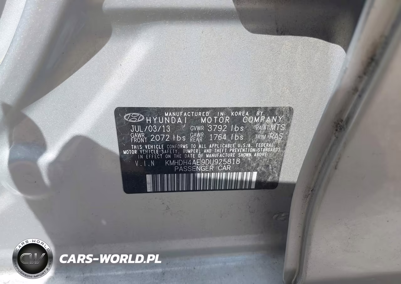 2013 Hyundai Elantra Gls VIN:KMHDH4AE9DU925818 - 9