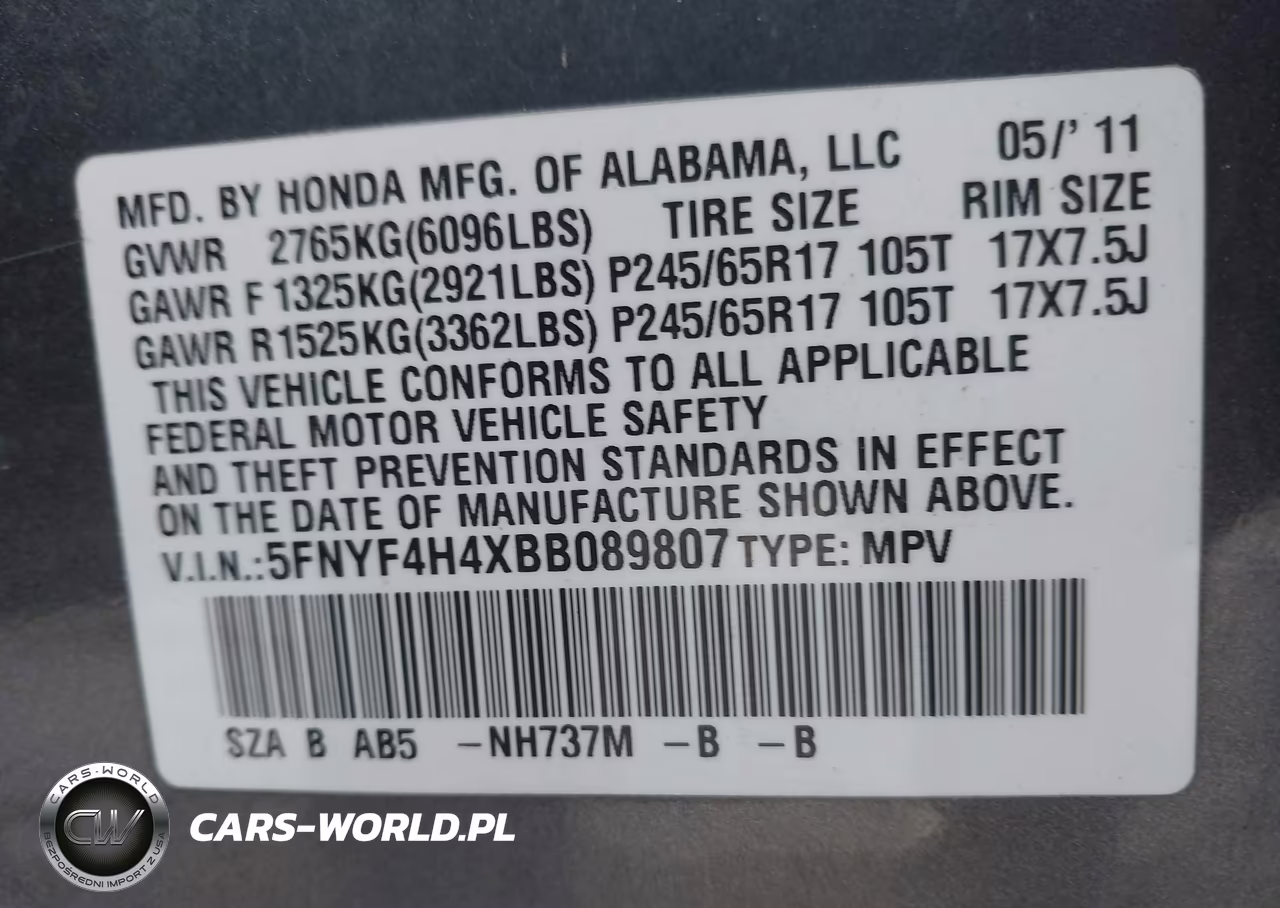 2011 Honda Pilot Ex VIN:5FNYF4H4XBB089807 - 9