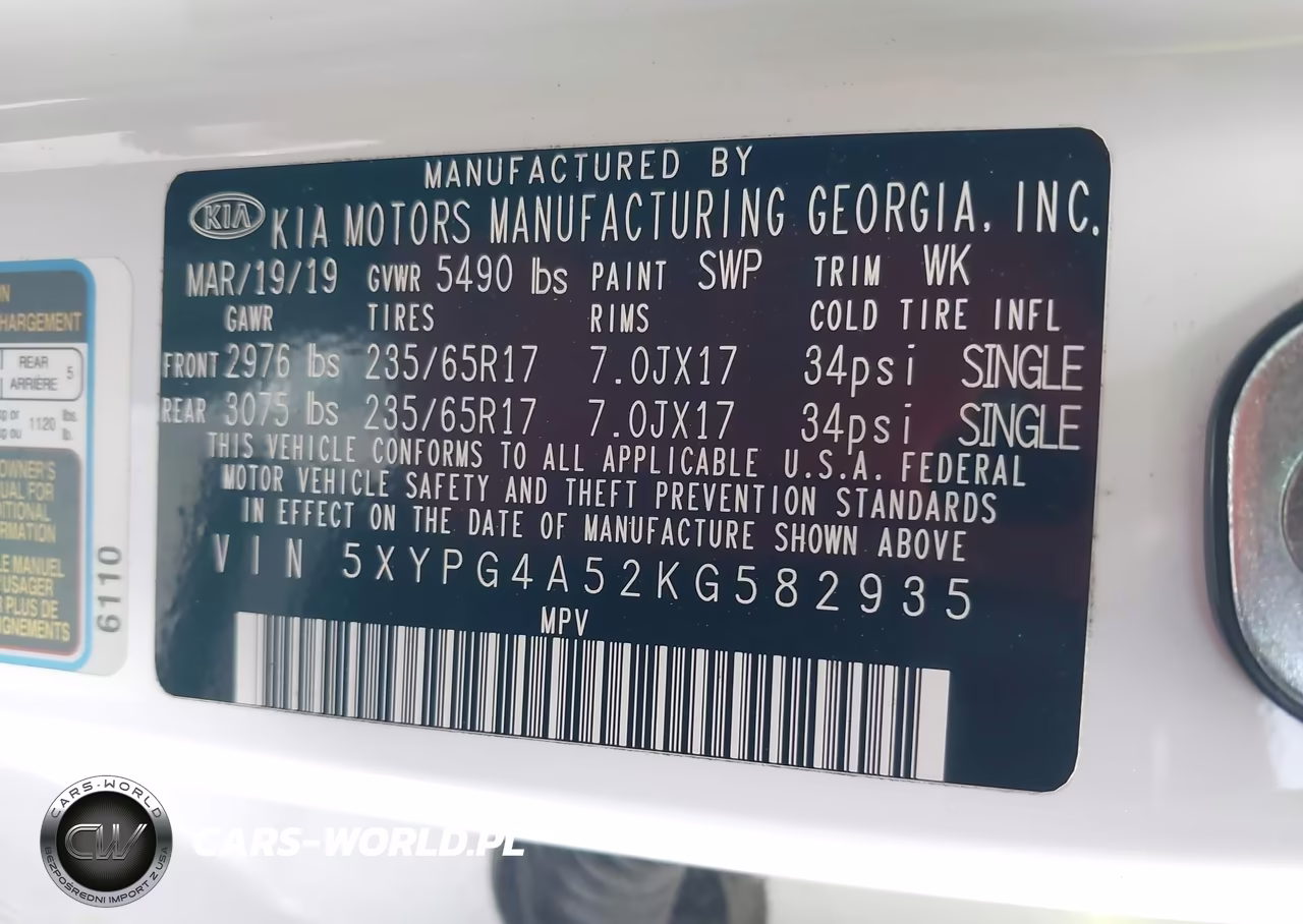 2019 Kia Sorento 3.3L Lx VIN:5XYPG4A52KG582935 - 9