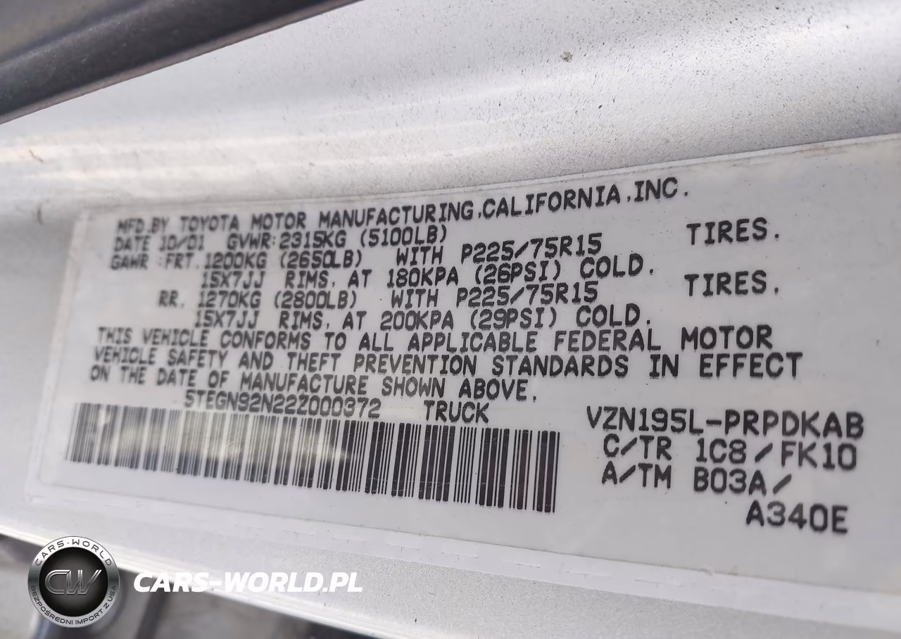 2002 Toyota Tacoma Prerunner VIN:5TEGN92N22Z000372 - 9