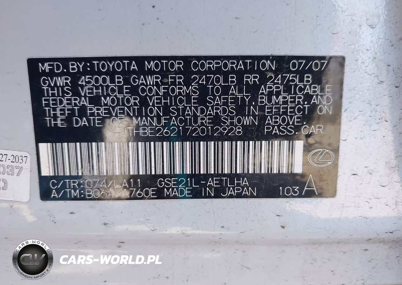 2007 Lexus Is 350 VIN:JTHBE262172012928 - 9