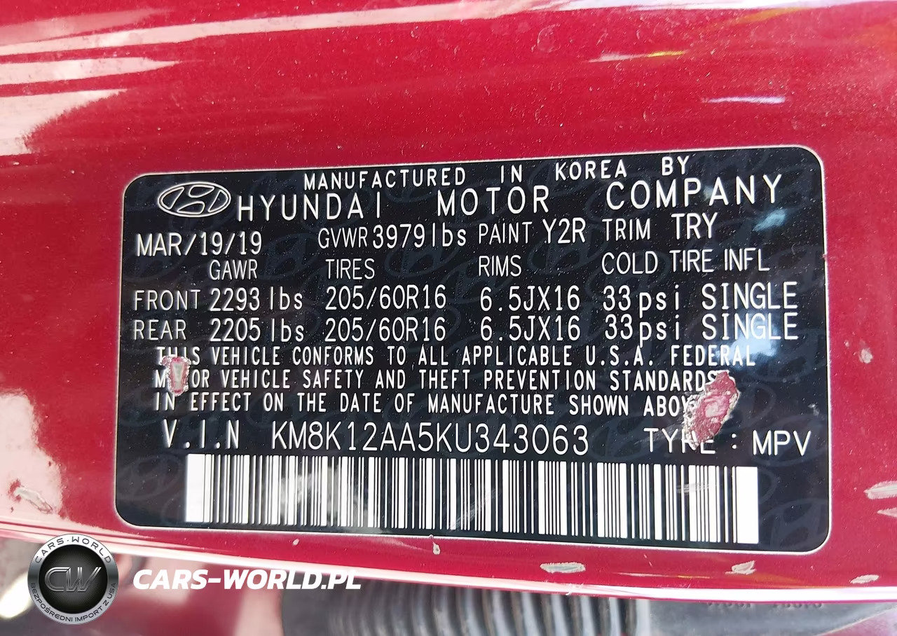 HYUNDAI KONA SE VIN:KM8K12AA5KU343063 - 9