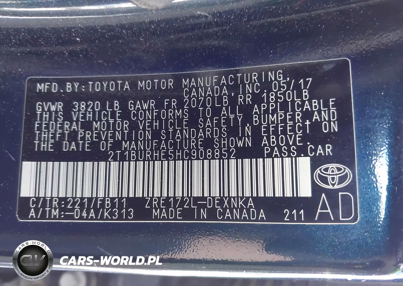 2017 Toyota Corolla Le VIN:2T1BURHE5HC908852 - 9