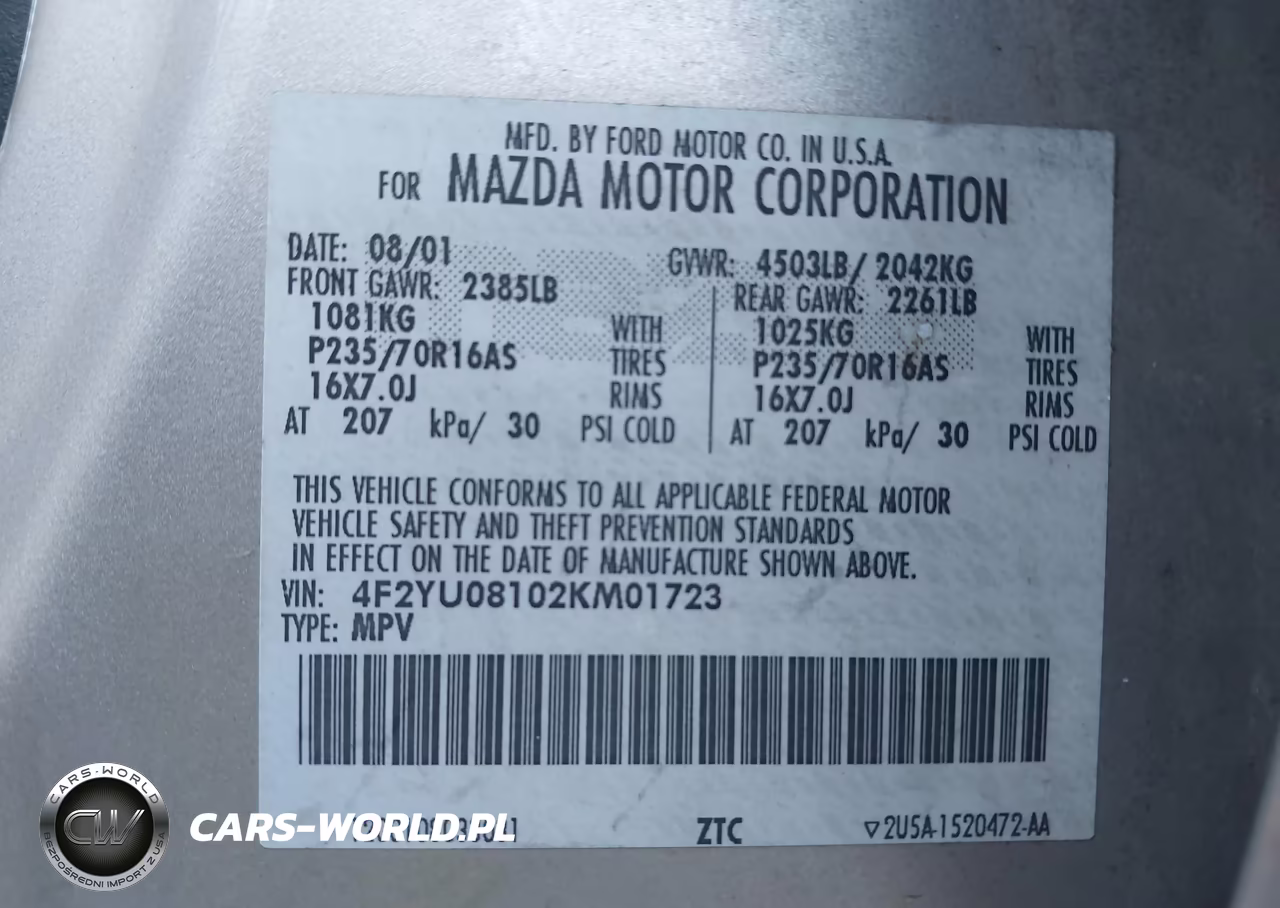 2002 Mazda Tribute Es V6-Lx V6 VIN:4F2YU08102KM01723 - 9
