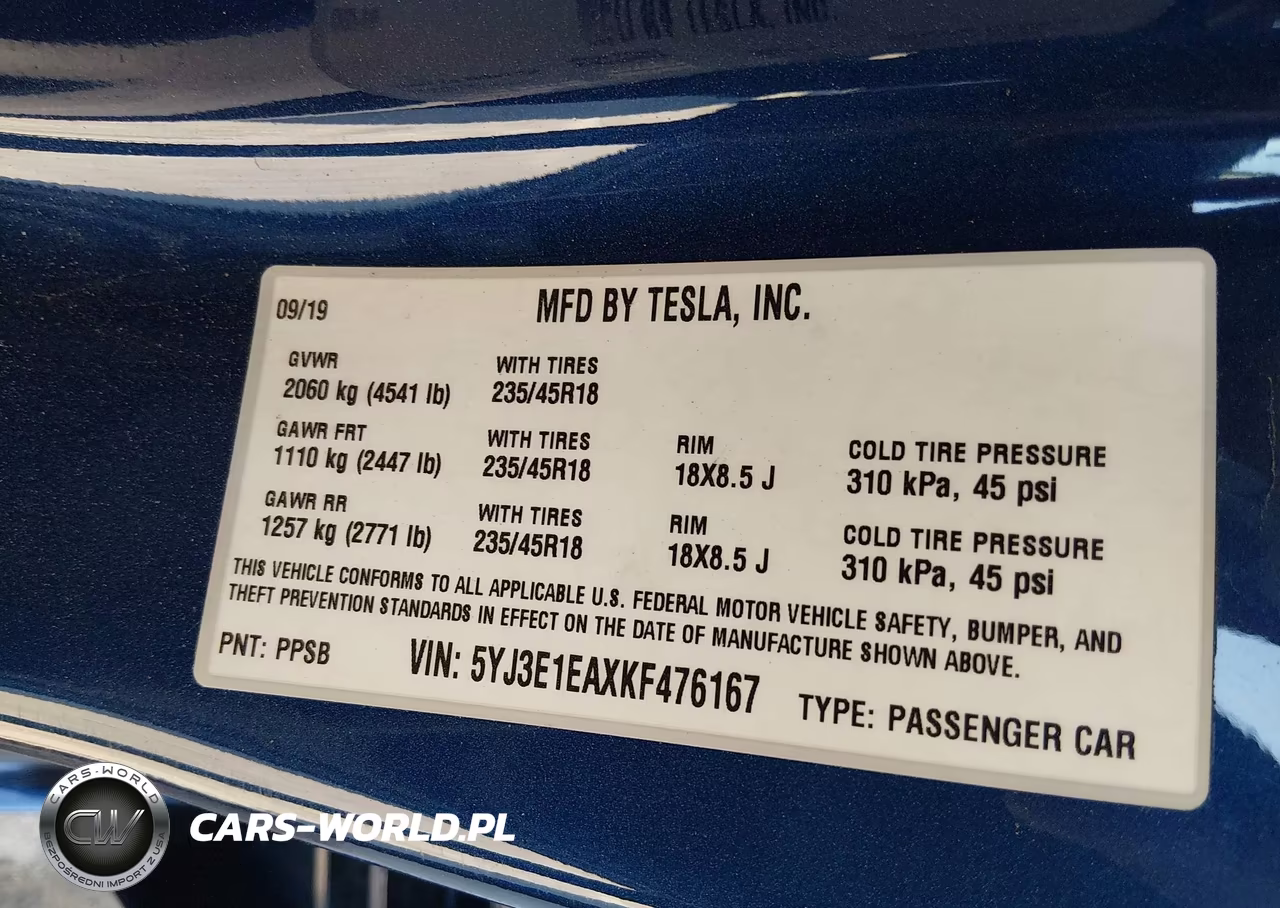 2019 Tesla Model 3 Long Range-Mid Range-Standard Range-Standard Range Plus VIN:5YJ3E1EAXKF476167 - 9