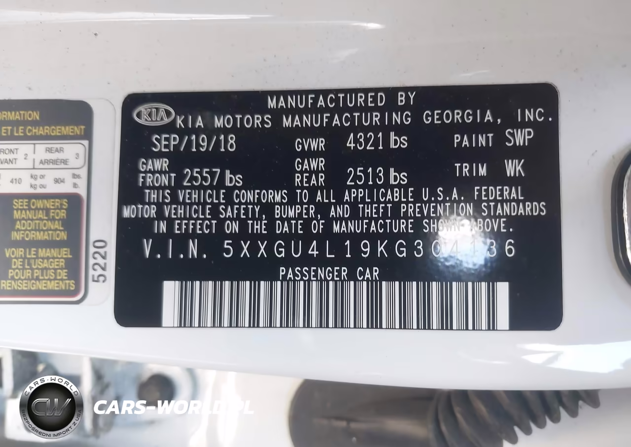 2019 Kia Optima Ex VIN:5XXGU4L19KG304136 - 9