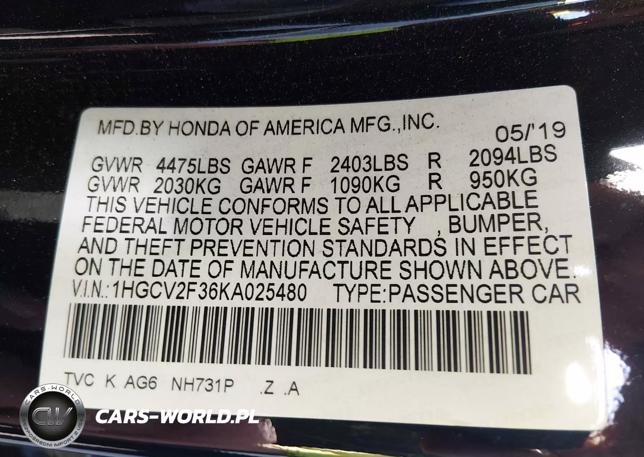 2019 Honda Accord Sport 2.0T VIN:1HGCV2F36KA025480 - 9