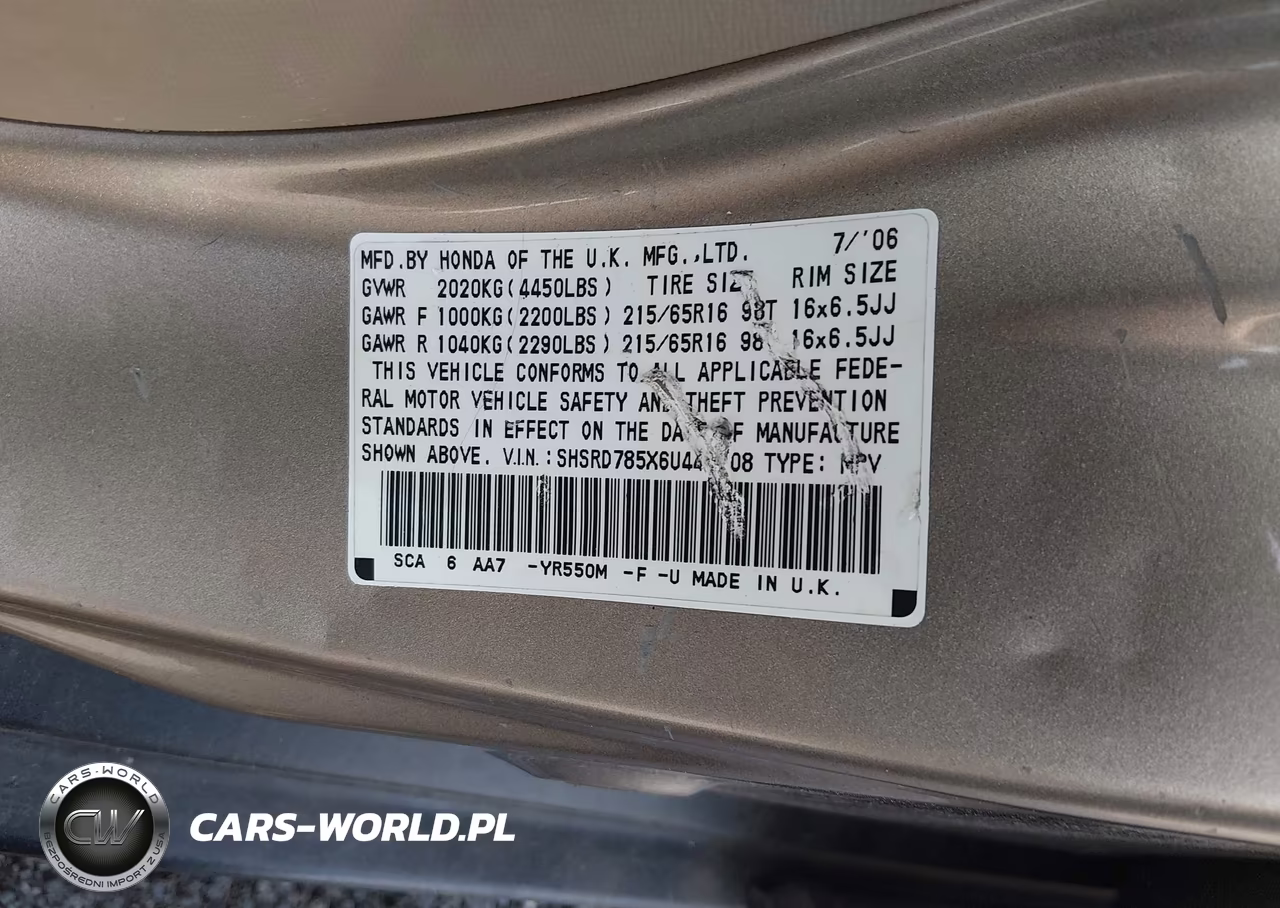 2006 Honda Cr-V Lx VIN:SHSRD785X6U445708 - 9