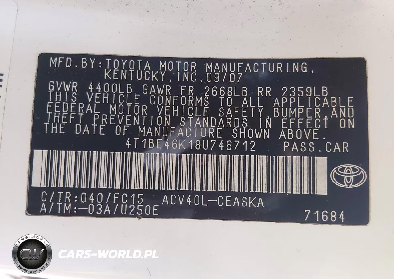 2008 Toyota Camry Se VIN:4T1BE46K18U746712 - 9
