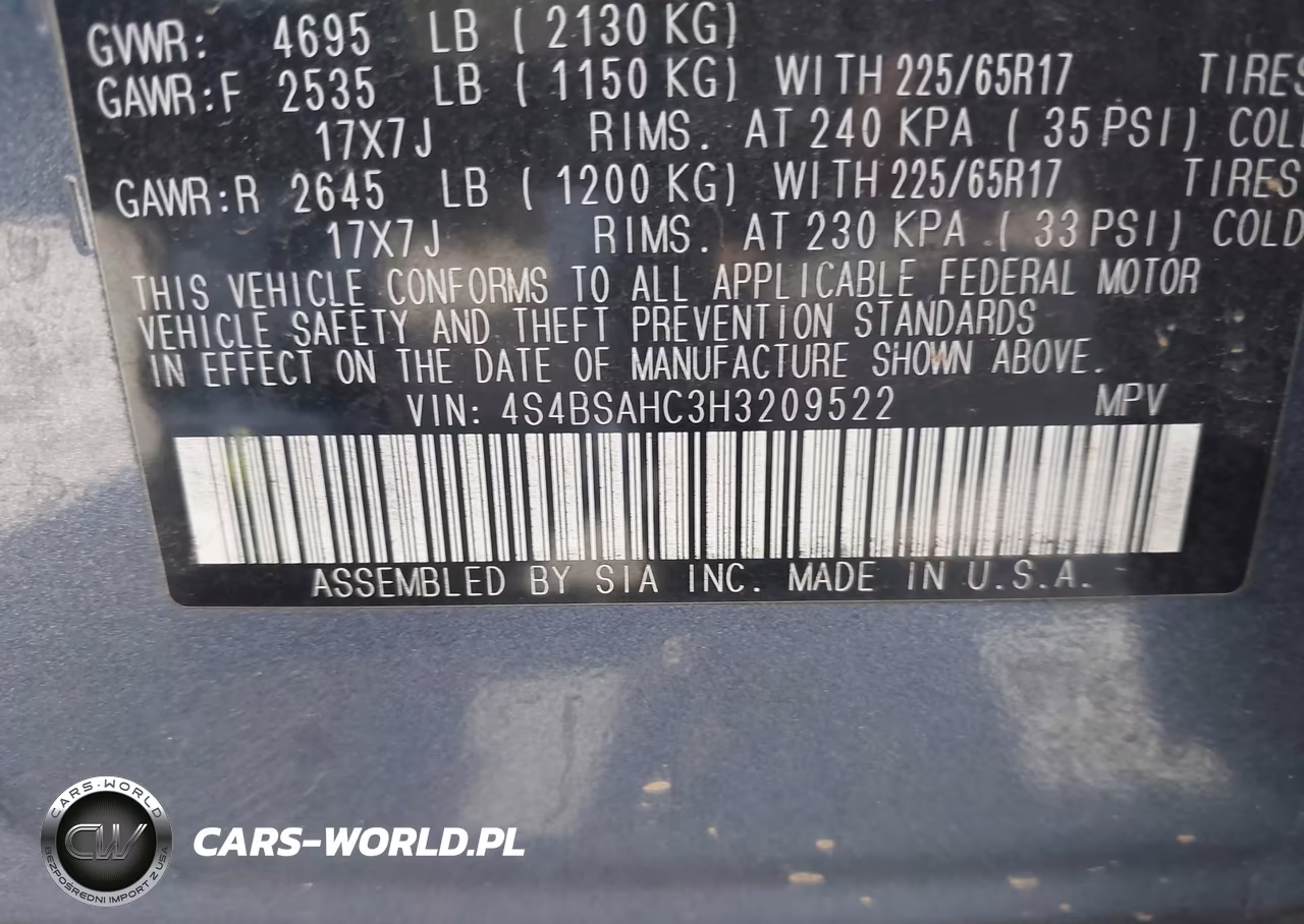 2017 Subaru Outback 2.5I Premium VIN:4S4BSAHC3H3209522 - 9