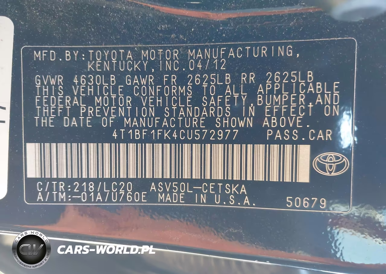 2012 Toyota Camry Se VIN:4T1BF1FK4CU572977 - 9