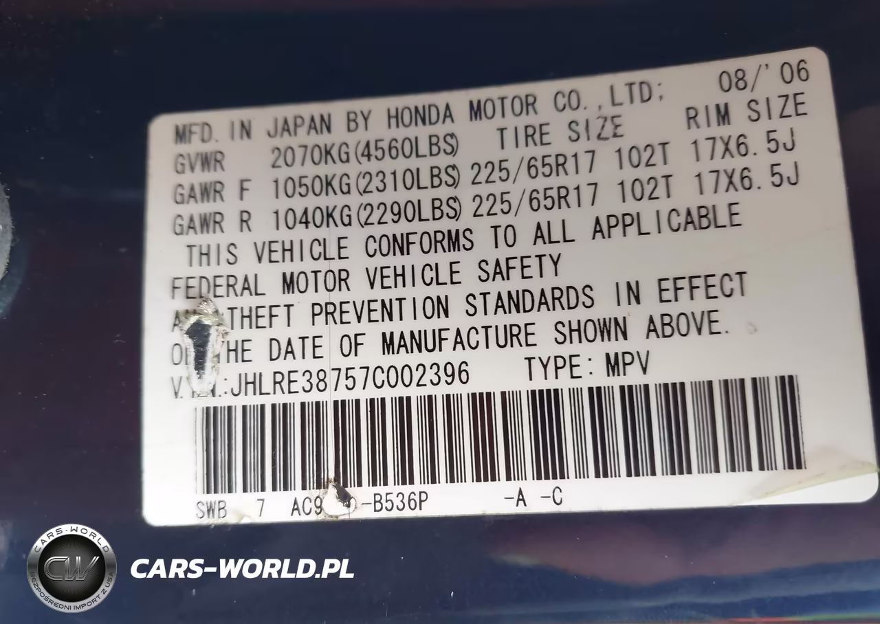 2007 Honda Cr-V Ex-L VIN:JHLRE38757C002396 - 9
