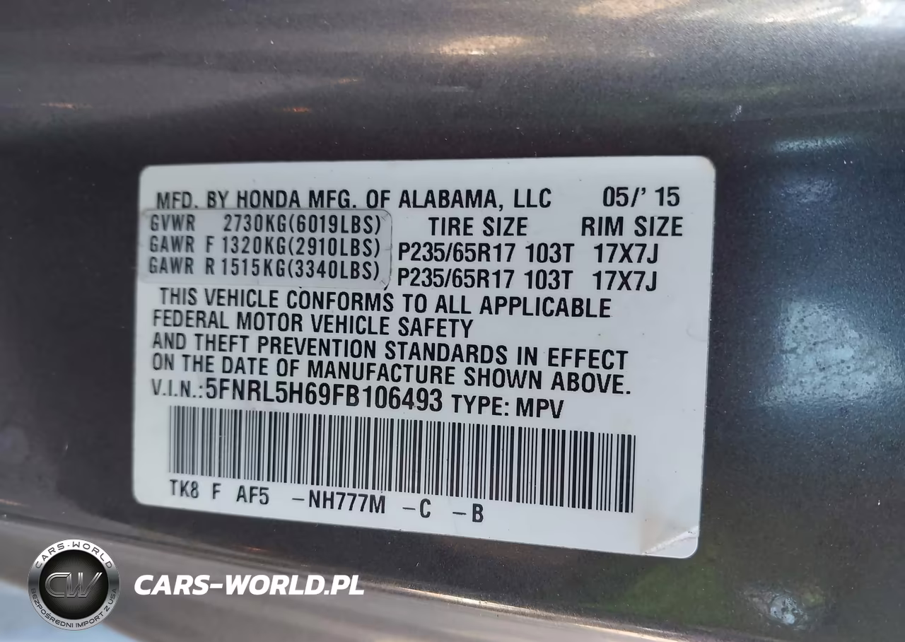 2015 Honda Odyssey Ex-L VIN:5FNRL5H69FB106493 - 9