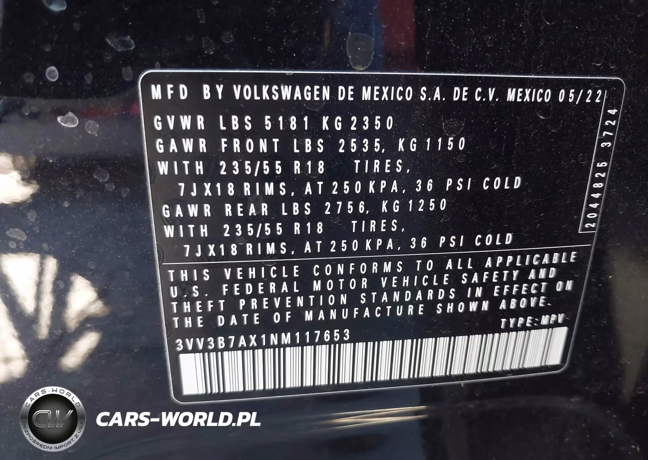 2022 Vw Tiguan Black VIN:3VV3B7AX1NM117653 - 11