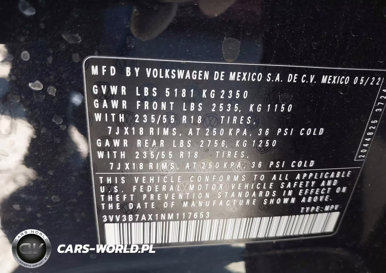 2022 Vw Tiguan Black VIN:3VV3B7AX1NM117653 - 9