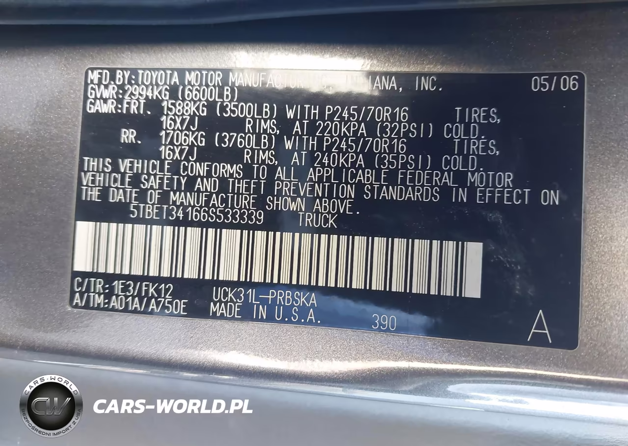 2006 Toyota Tundra Sr5 V8 VIN:5TBET34166S533339 - 9