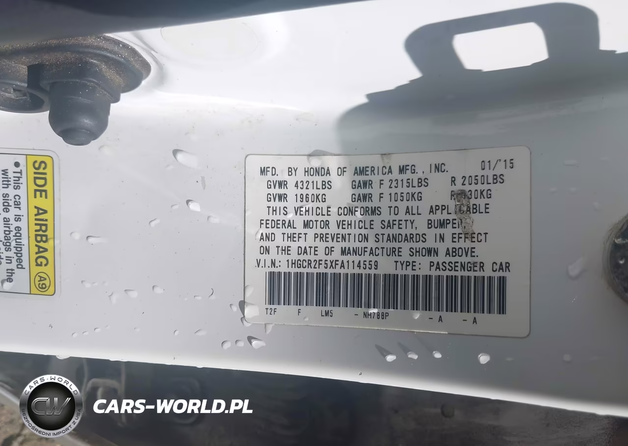 2015 Honda Accord Sport VIN:1HGCR2F5XFA114559 - 9
