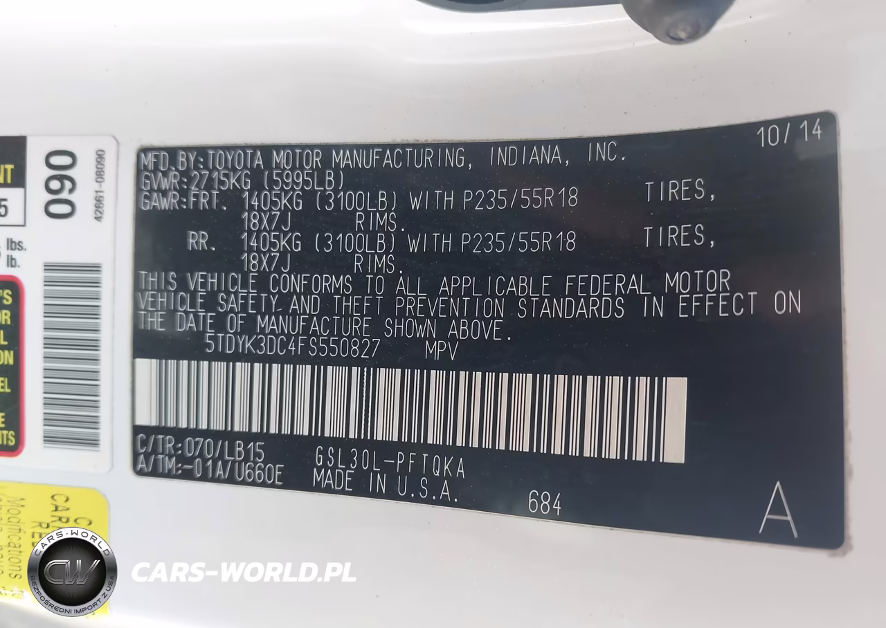 2015 Toyota Sienna Limited Premium 7 Passenger VIN:5TDYK3DC4FS550827 - 9