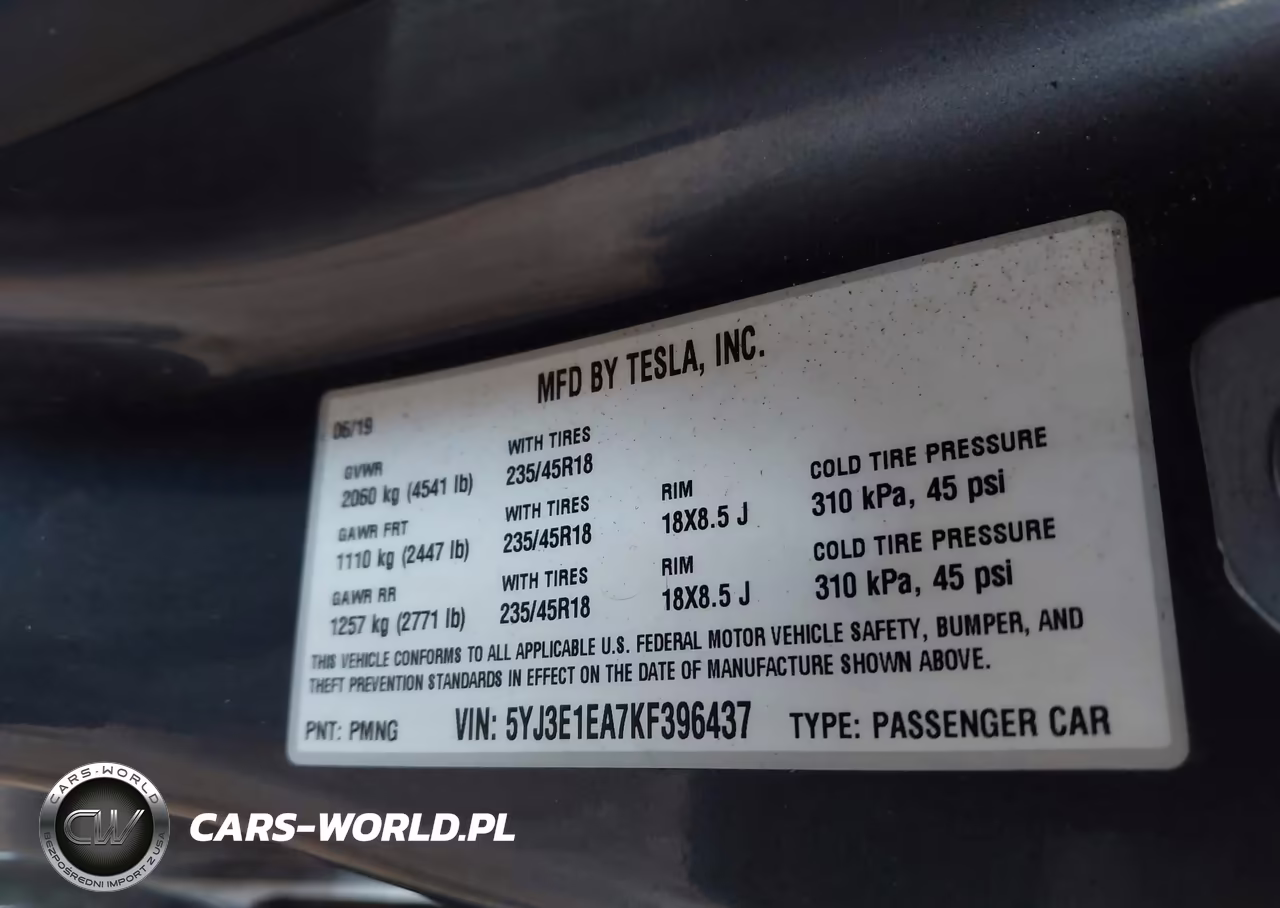 2019 Tesla Model 3 VIN:5YJ3E1EA7KF396437 - 9