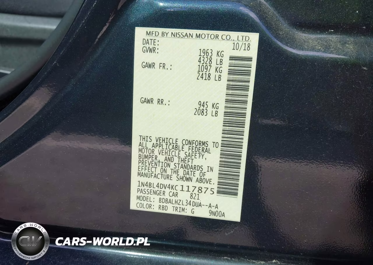 2019 Nissan Altima 2.5 Sv VIN:1N4BL4DV4KC117875 - 9