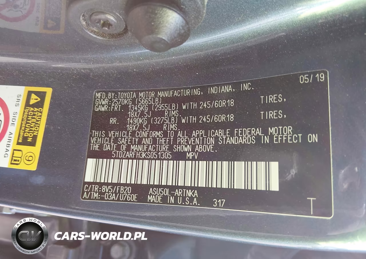 2019 Toyota Highlander Le VIN:5TDZARFH3KS051305 - 9