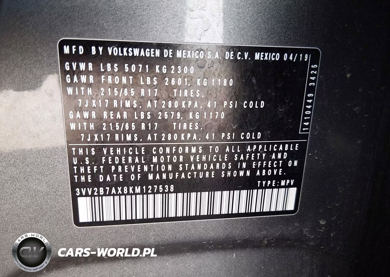 2019 Volkswagen Tiguan 2.0T Se-2.0T Sel-2.0T Sel R-Line-2.0T Sel R-Line Black VIN:3VV2B7AX8KM127538 - 9