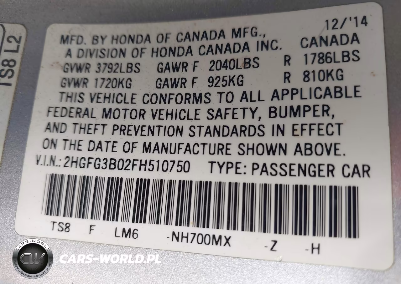 2015 Honda Civic Ex-L VIN:2HGFG3B02FH510750 - 9