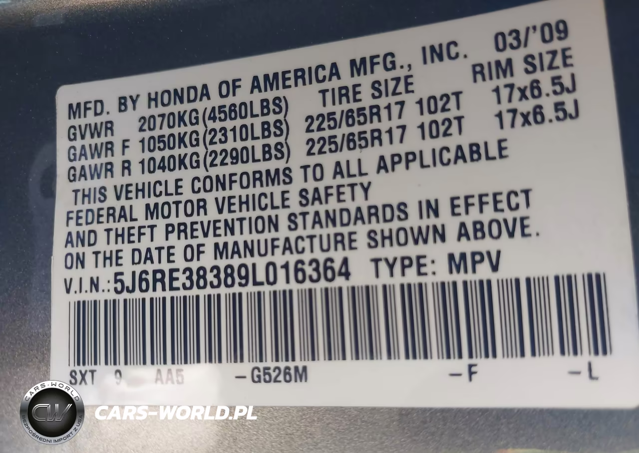 2009 Honda Cr-V Lx VIN:5J6RE38389L016364 - 9