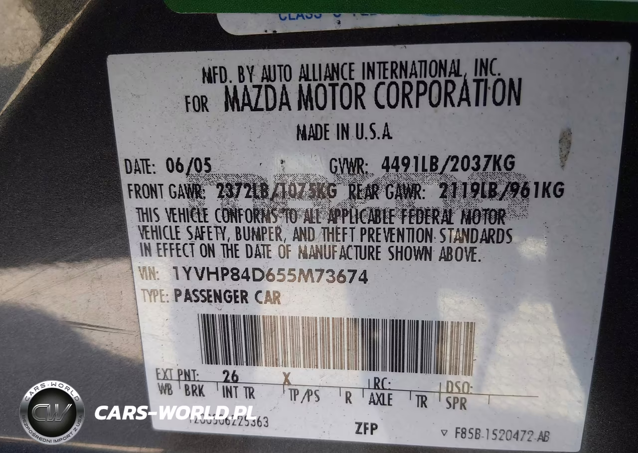2005 Mazda Mazda6 S Sport VIN:1YVHP84D655M73674 - 9