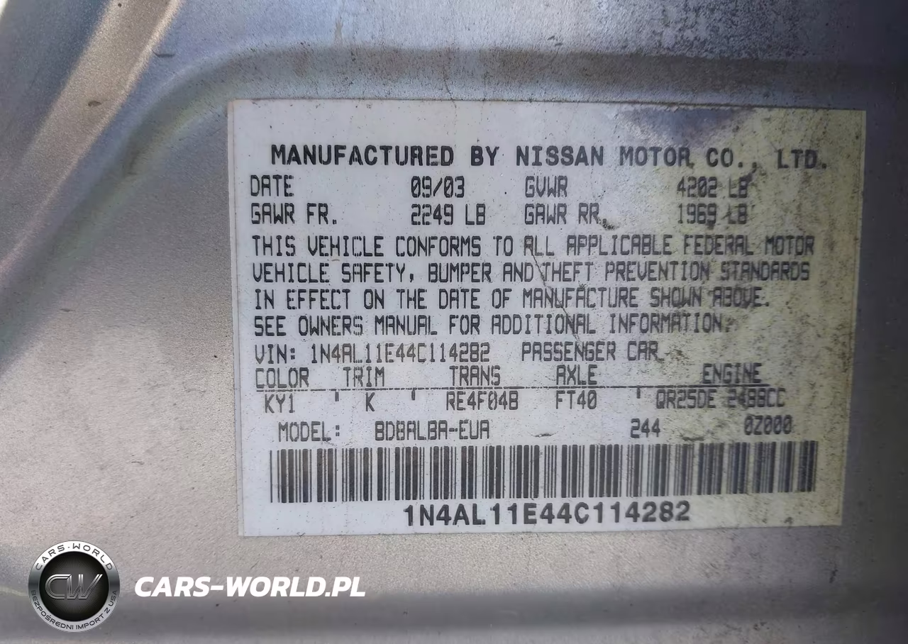 2004 Nissan Altima 2.5 S VIN:1N4AL11E44C114282 - 9