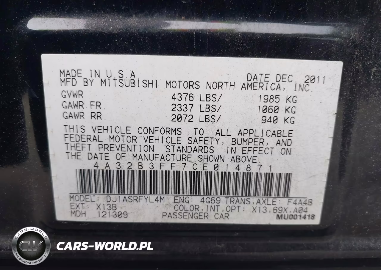 2012 Mitsubishi Galant Es-Se VIN:4A32B3FF7CE014871 - 9