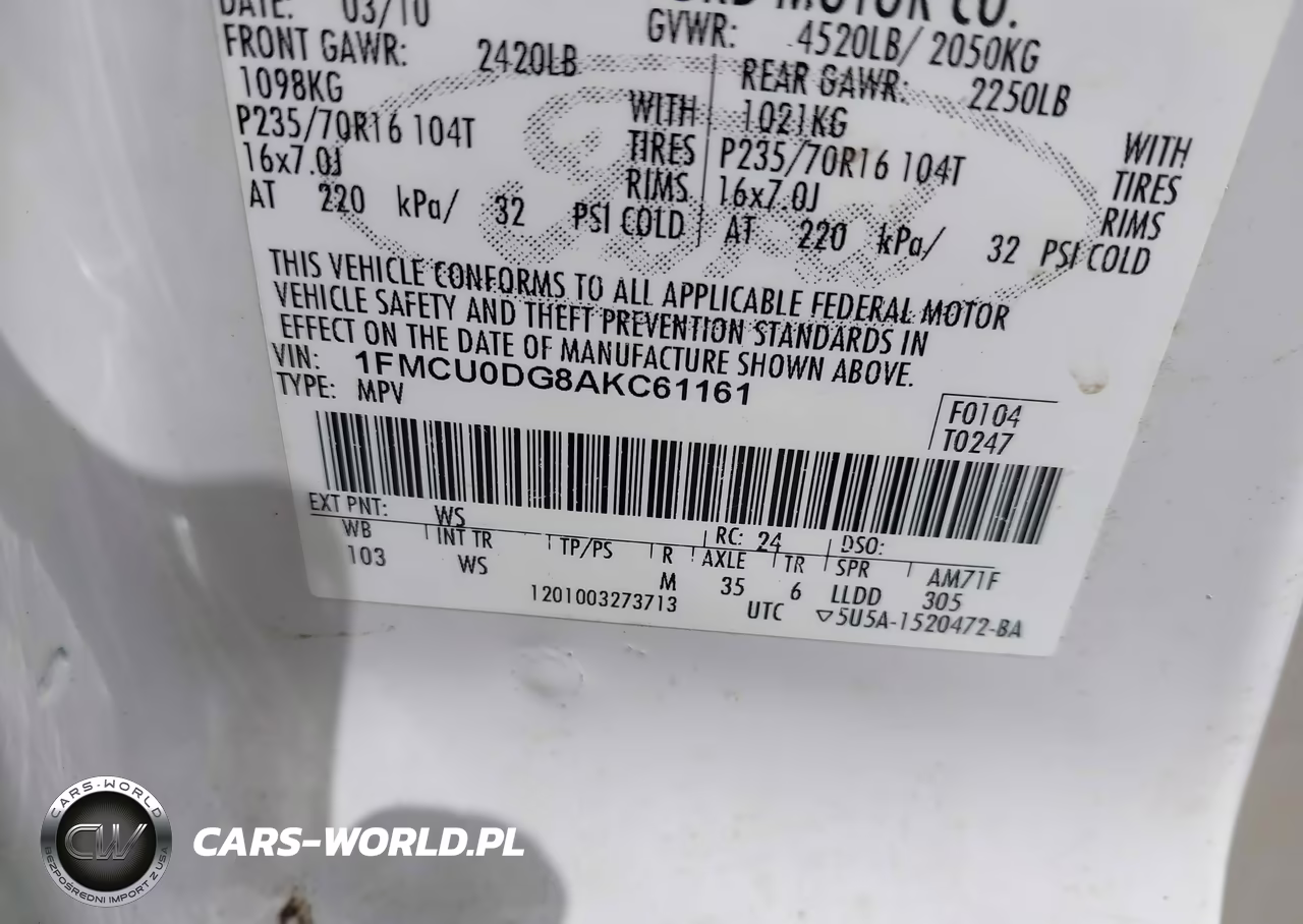 2010 Ford Escape Xlt VIN:1FMCU0DG8AKC61161 - 9