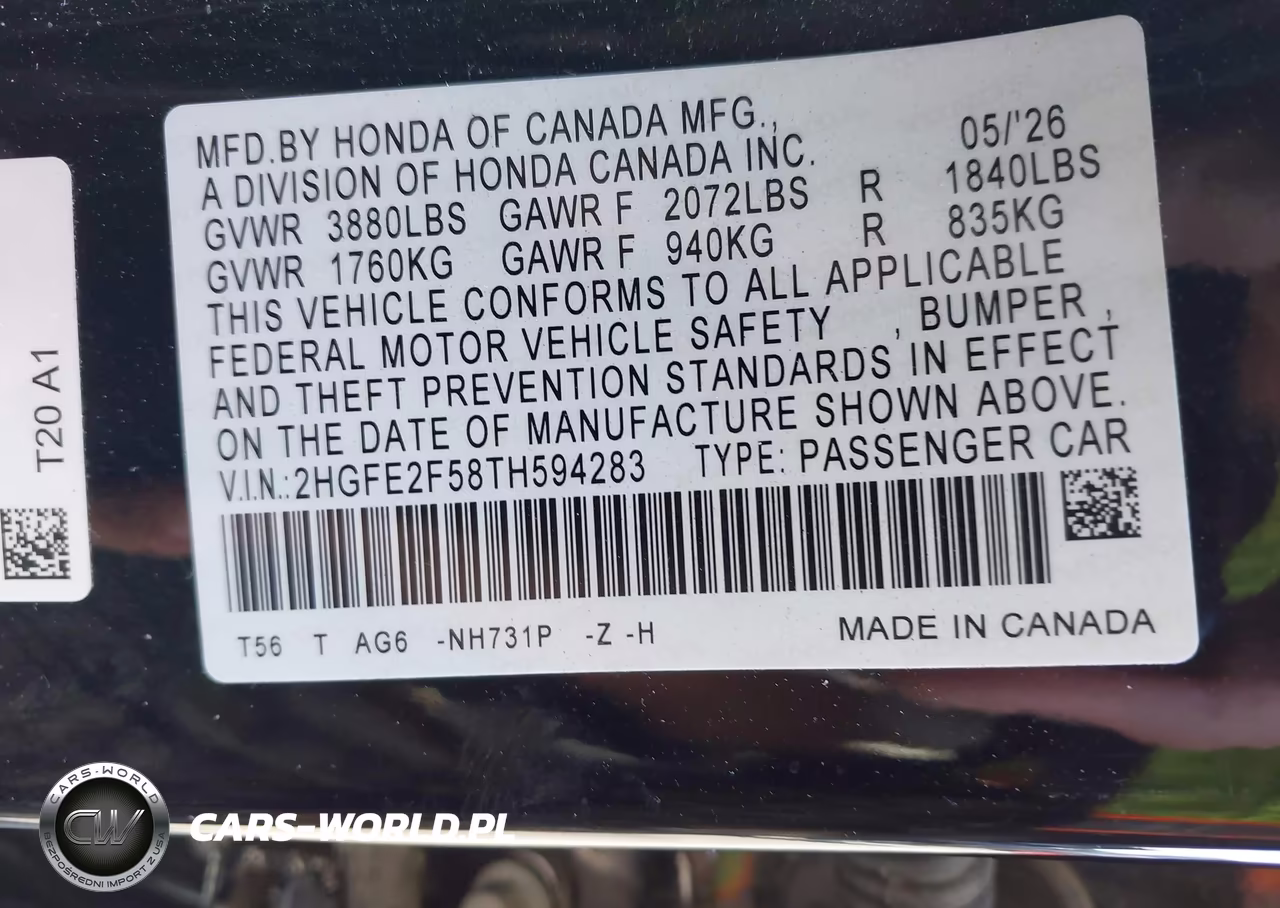 2026 Honda Civic Sport VIN:2HGFE2F58TH594283 - 9