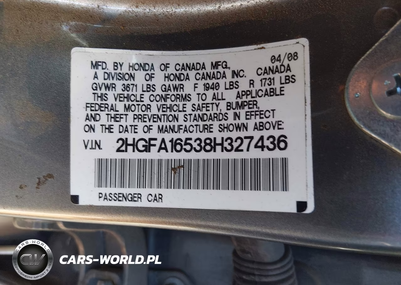 2008 Honda Civic Lx VIN:2HGFA16538H327436 - 9