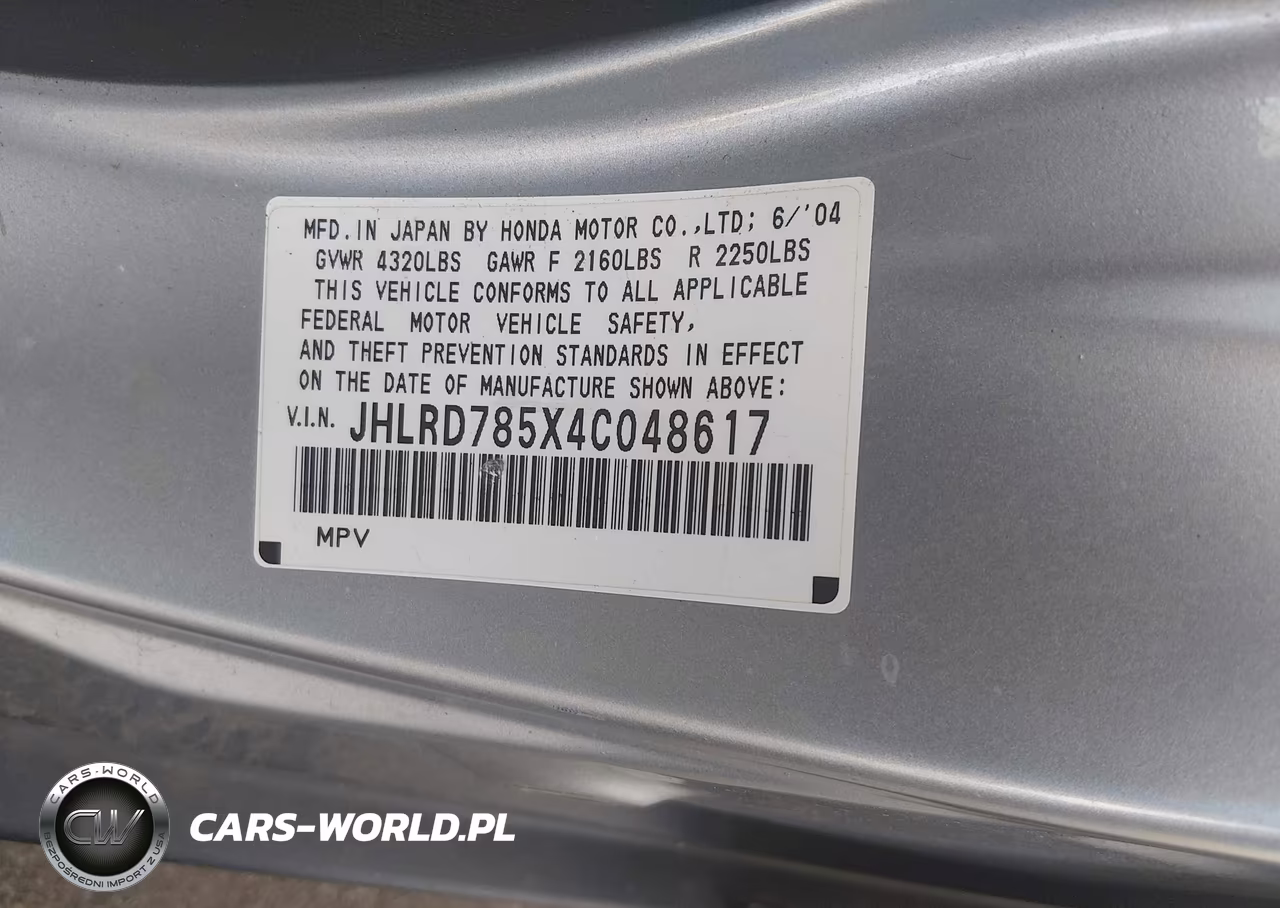 2004 Honda Cr-V Lx VIN:JHLRD785X4C048617 - 9