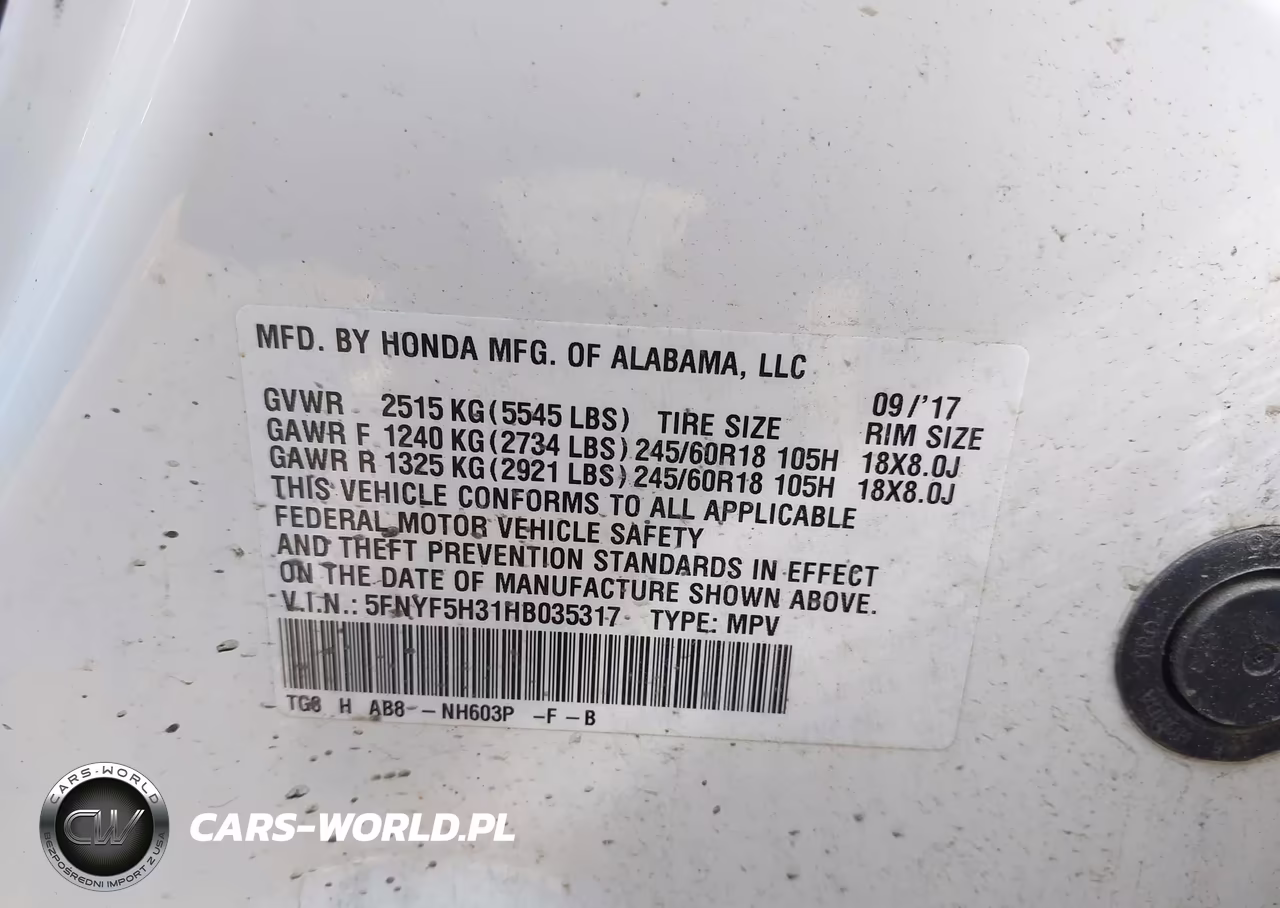 2017 Honda Pilot Ex VIN:5FNYF5H31HB035317 - 9