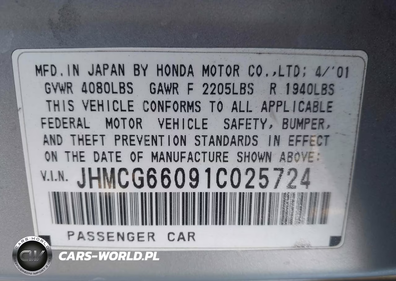 2001 Honda Accord 2.3 Ex VIN:JHMCG66091C025724 - 9