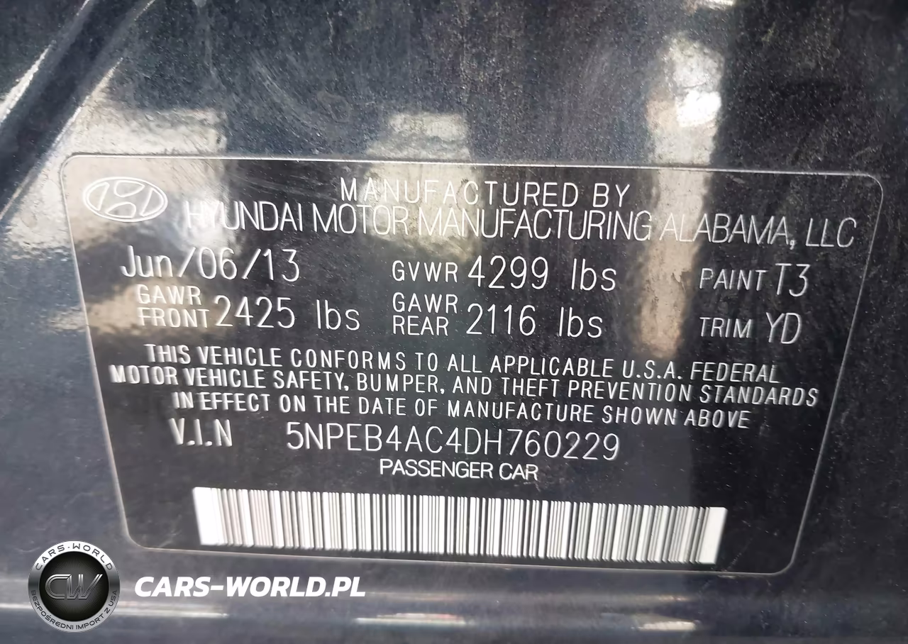 2013 Hyundai Sonata Gls VIN:5NPEB4AC4DH760229 - 9