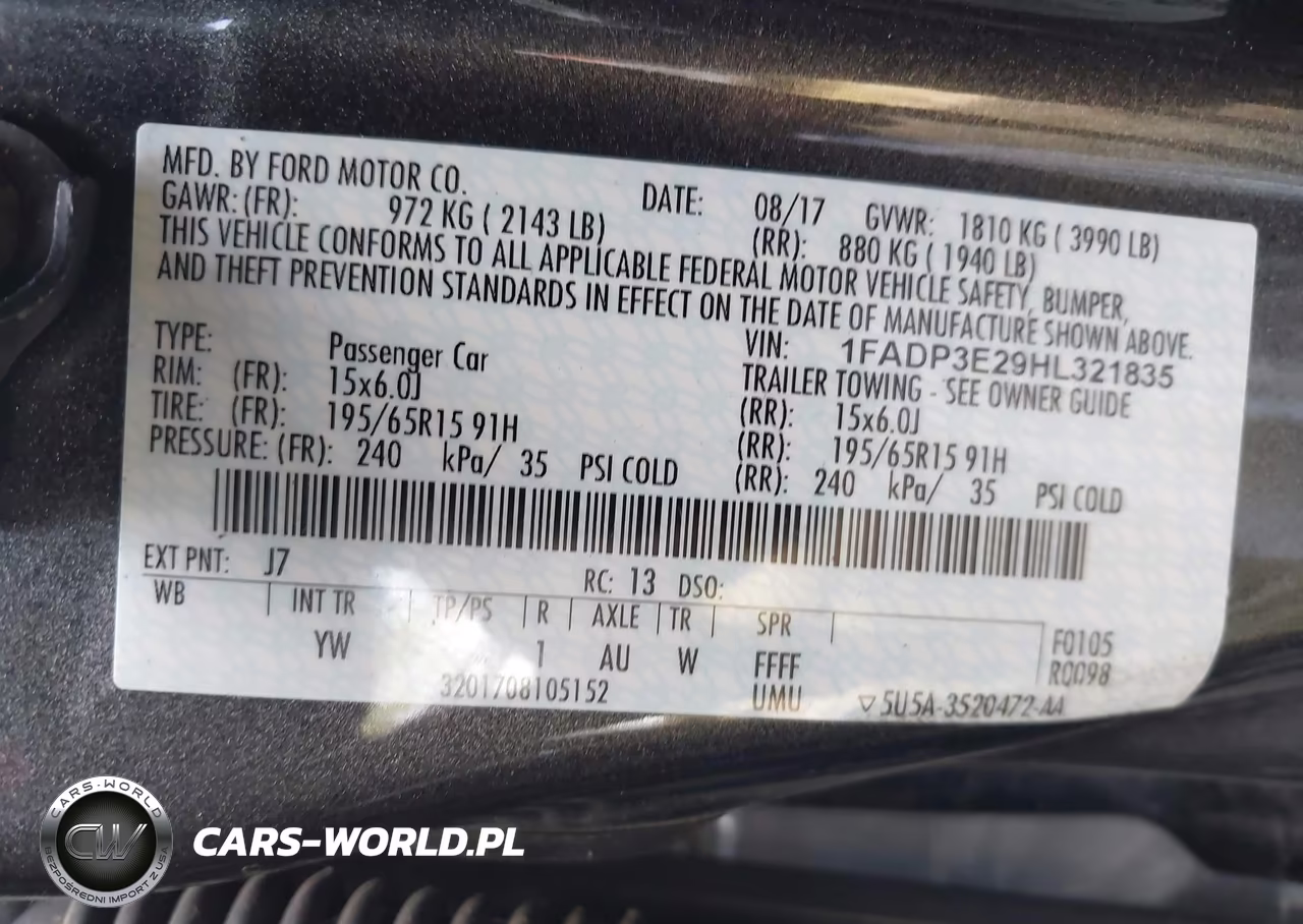 2017 Ford Focus S VIN:1FADP3E29HL321835 - 9