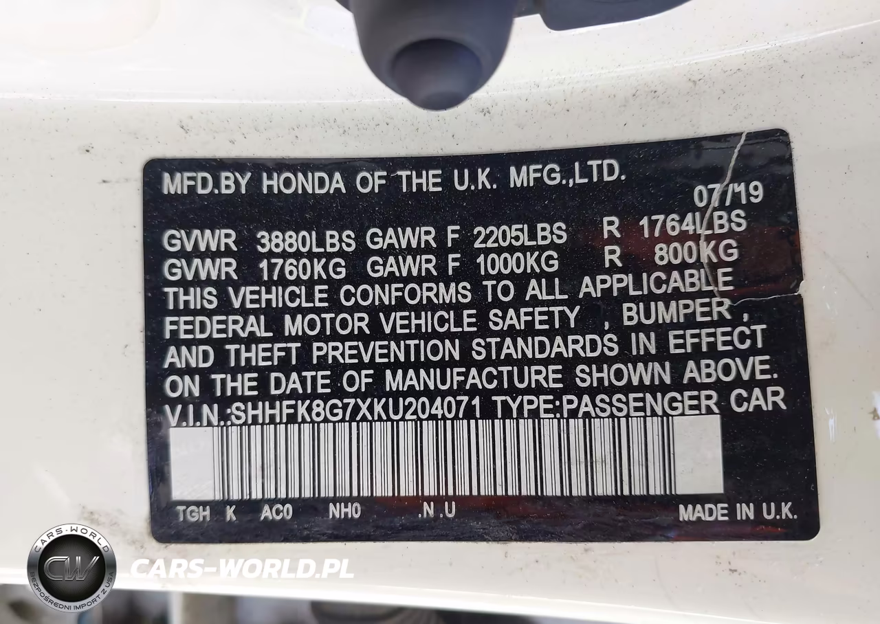 2019 Honda Civic Type R Touring VIN:SHHFK8G7XKU204071 - 9