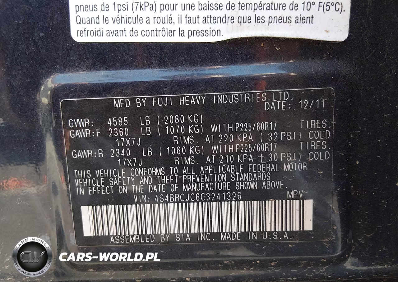 2012 Subaru Outback 2.5I Limited VIN:4S4BRCJC6C3241326 - 9