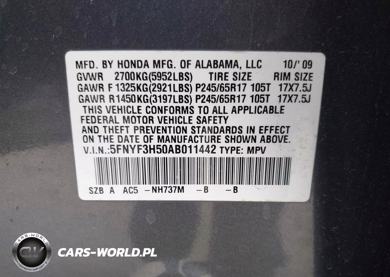 2010 Honda Pilot Ex-L VIN:5FNYF3H50AB011442 - 9