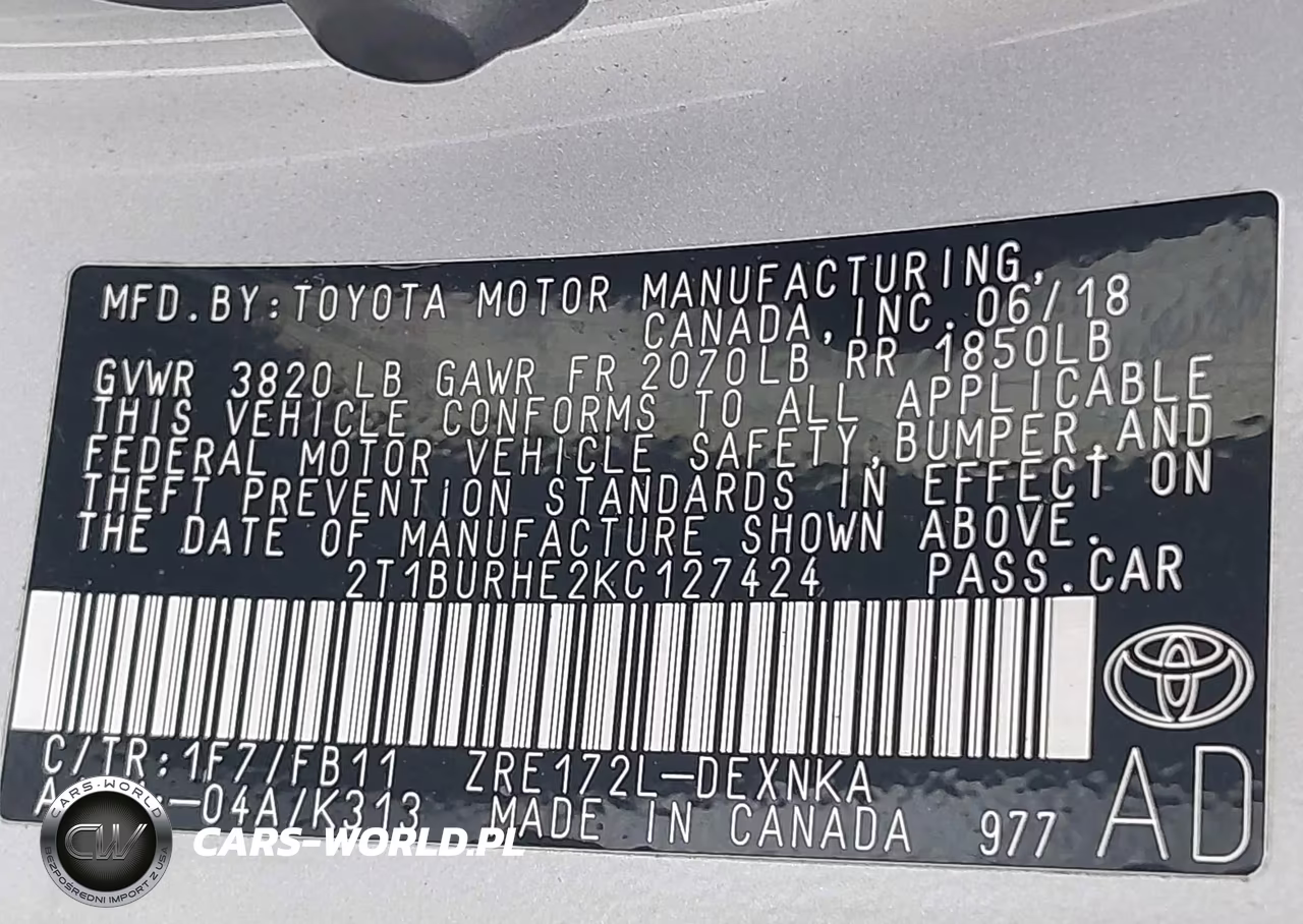 2019 Toyota Corolla Le VIN:2T1BURHE2KC127424 - 9