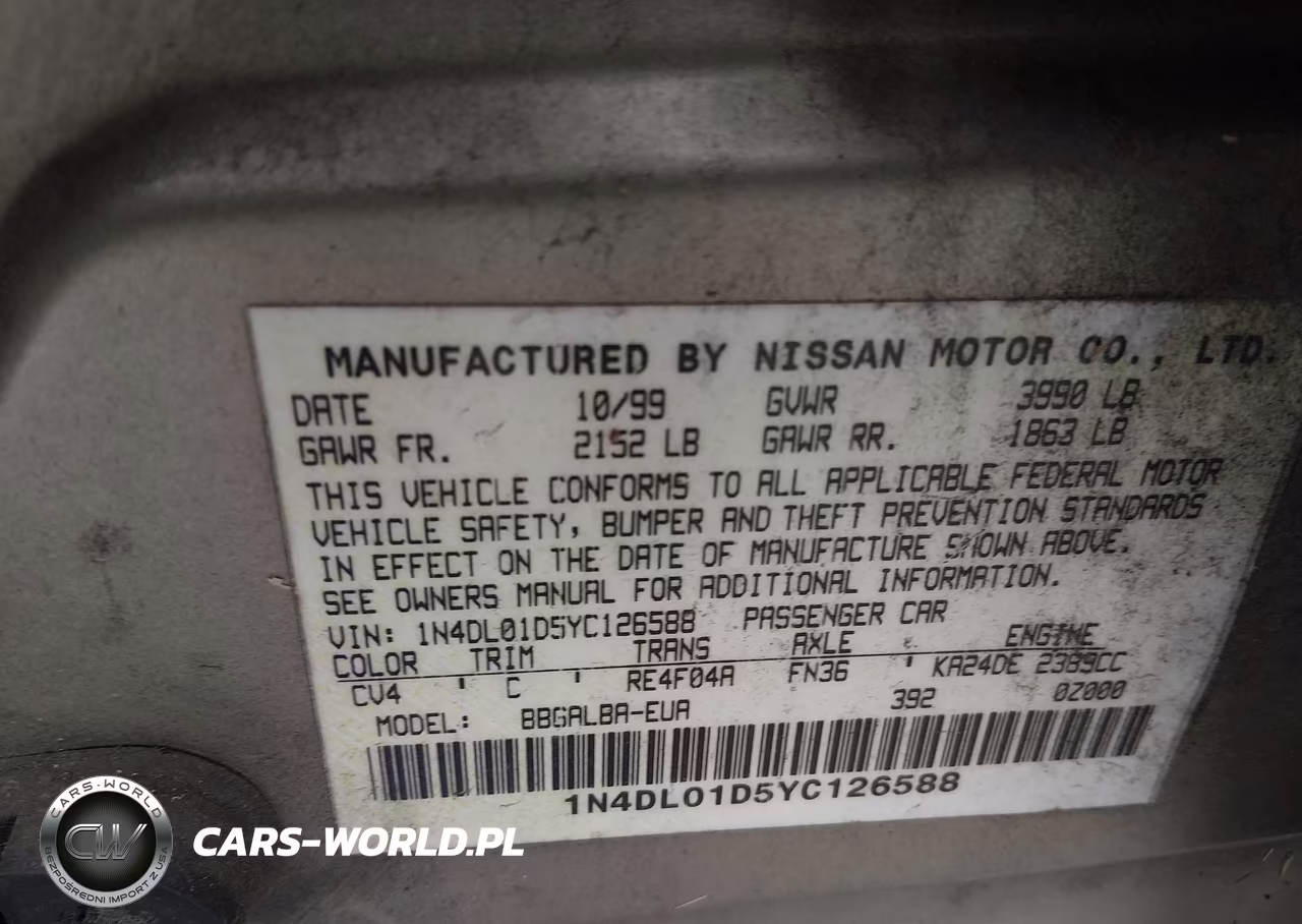 2000 Nissan Altima Gle-Gxe-Se-Xe VIN:1N4DL01D5YC126588 - 9