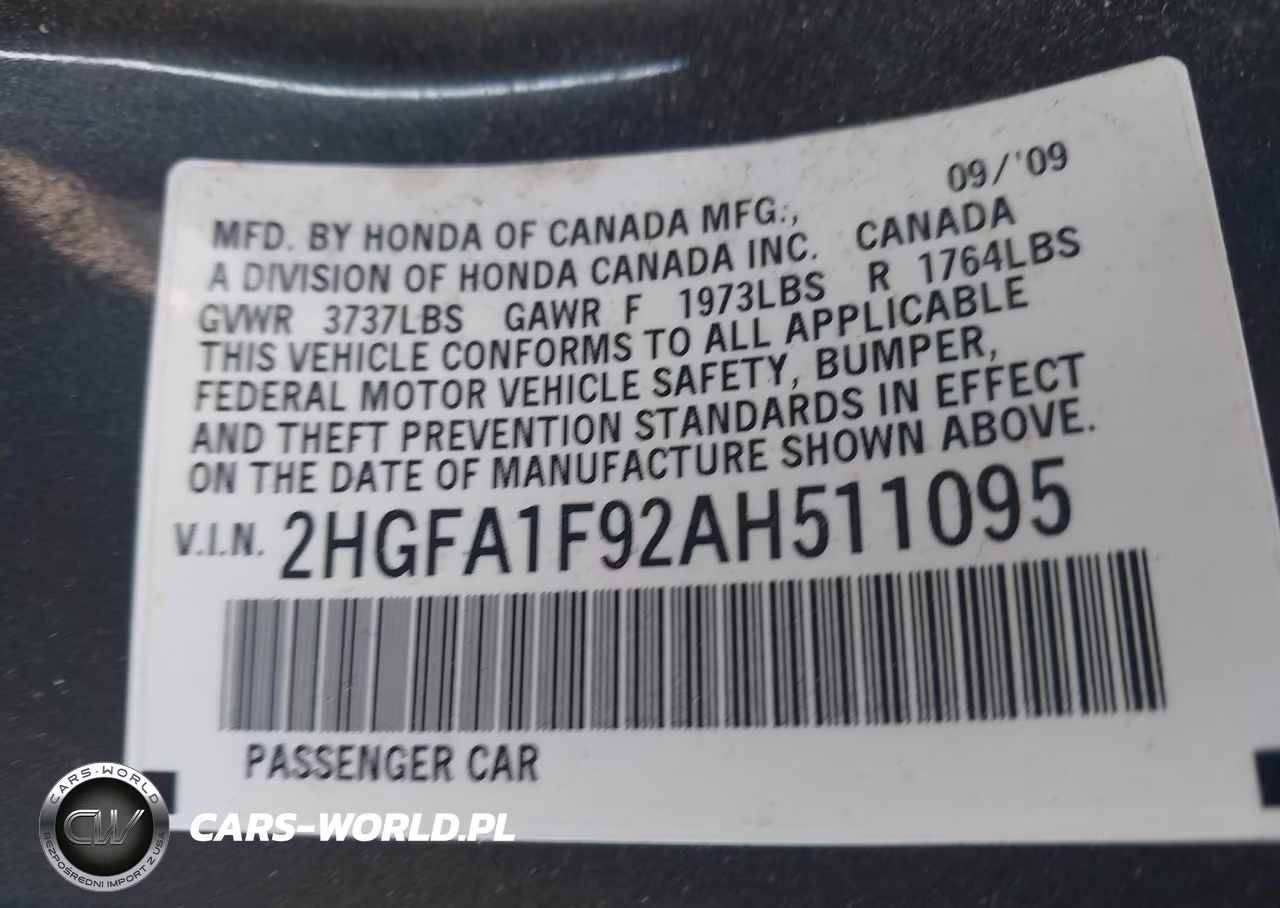 2010 Honda Civic Ex-L VIN:2HGFA1F92AH511095 - 9