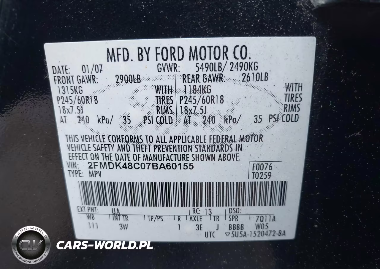 2007 Ford Edge Sel VIN:2FMDK48C07BA60155 - 9